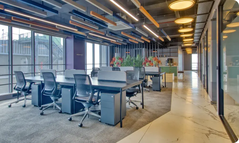 Hot desk flexible coworking space at Karma Workspaces Ahmedabad