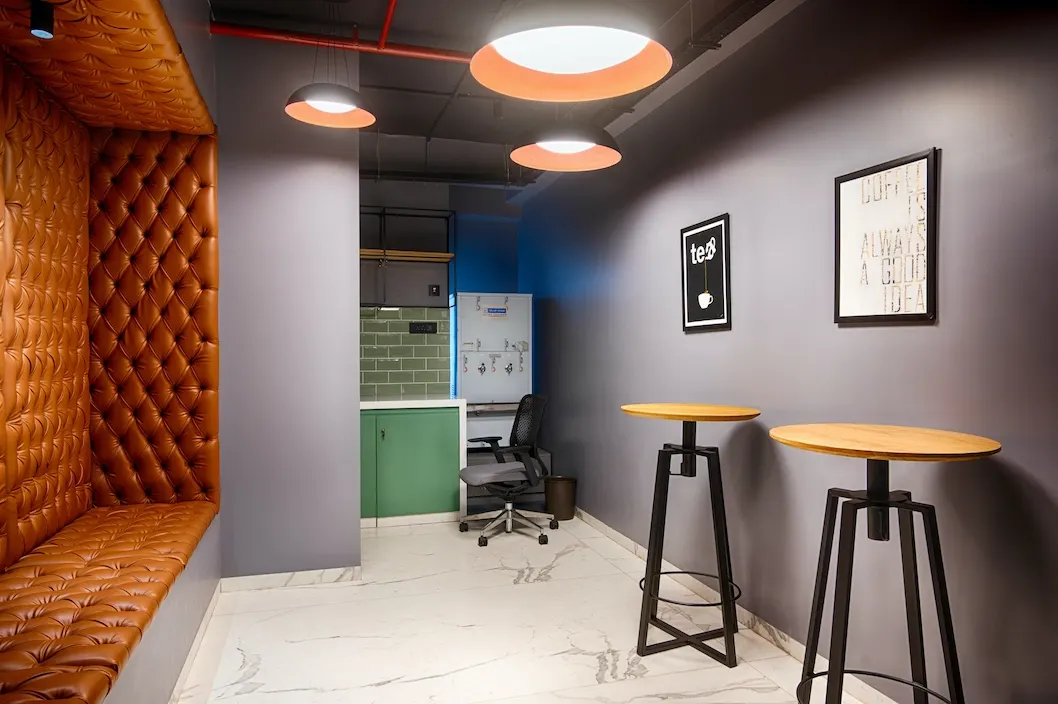 Open coworking floor on the 11th floor at Karma Workspaces, Ahmedabad