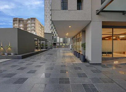 Rear exterior of Karma Workspaces building, Bodakdev, Ahmedabad