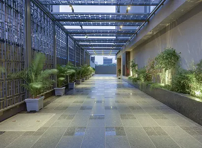 Entrance walkway at Karma Workspaces, Bodakdev, Ahmedabad